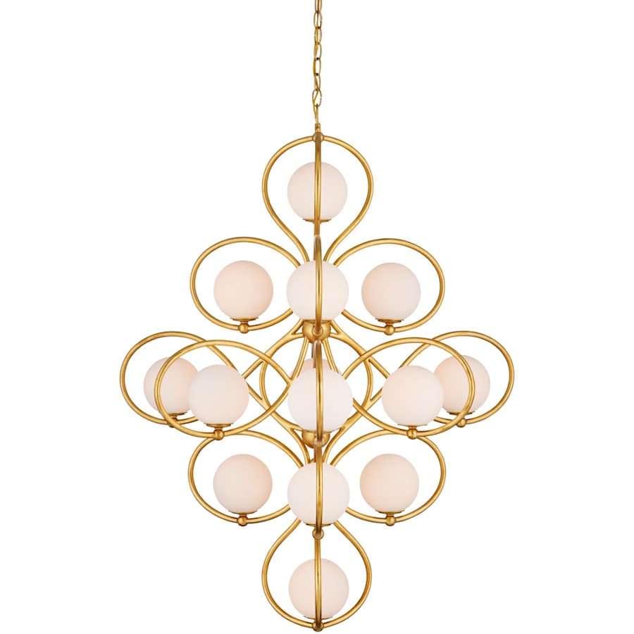 Currey and Company Storrs 14 Light 34" Wide Wrought Iron Abstract Chandelier with Frosted Glass Shades