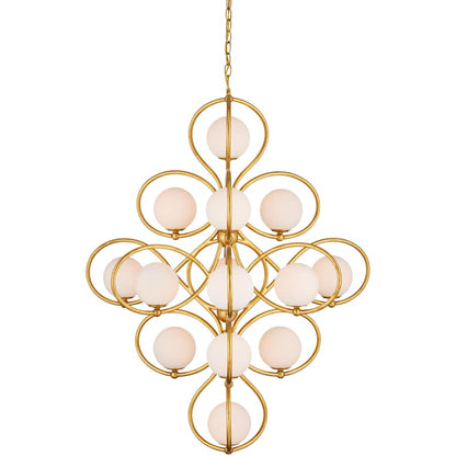 Currey and Company Storrs 14 Light 34" Wide Wrought Iron Abstract Chandelier with Frosted Glass Shades
