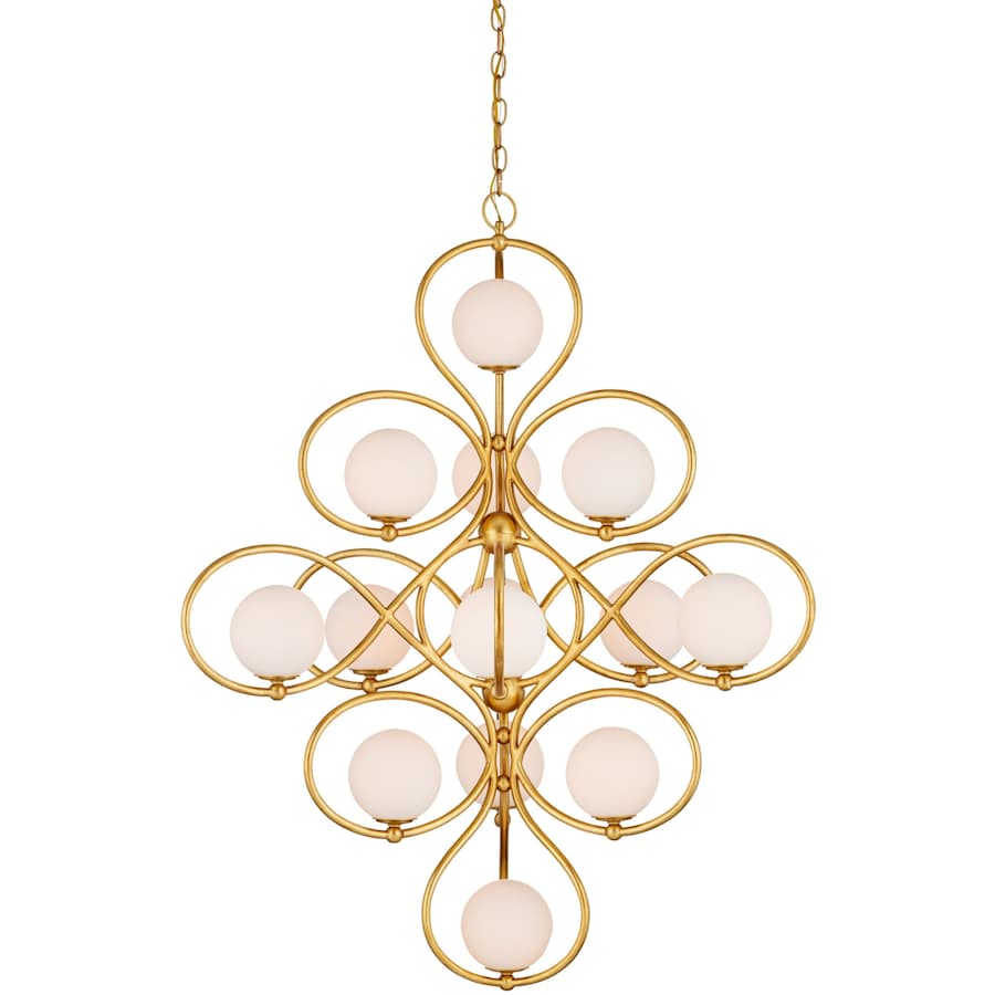 Currey and Company Storrs 14 Light 34" Wide Wrought Iron Abstract Chandelier with Frosted Glass Shades