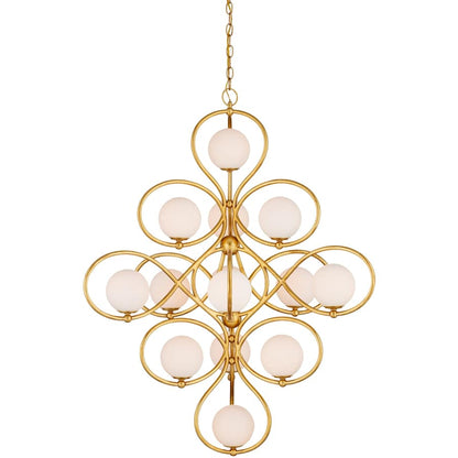 Currey and Company Storrs 14 Light 34" Wide Wrought Iron Abstract Chandelier with Frosted Glass Shades