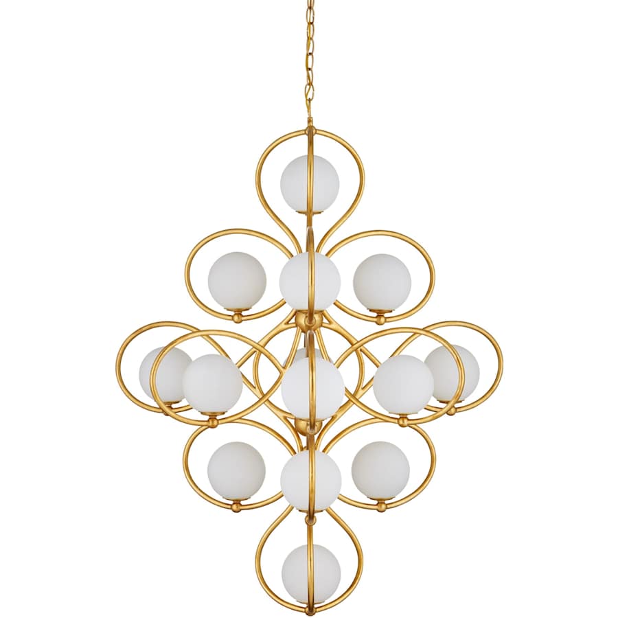 Currey and Company Storrs 14 Light 34" Wide Wrought Iron Abstract Chandelier with Frosted Glass Shades