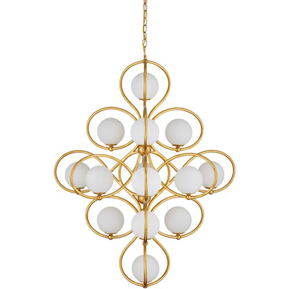 Currey and Company Storrs 14 Light 34" Wide Wrought Iron Abstract Chandelier with Frosted Glass Shades