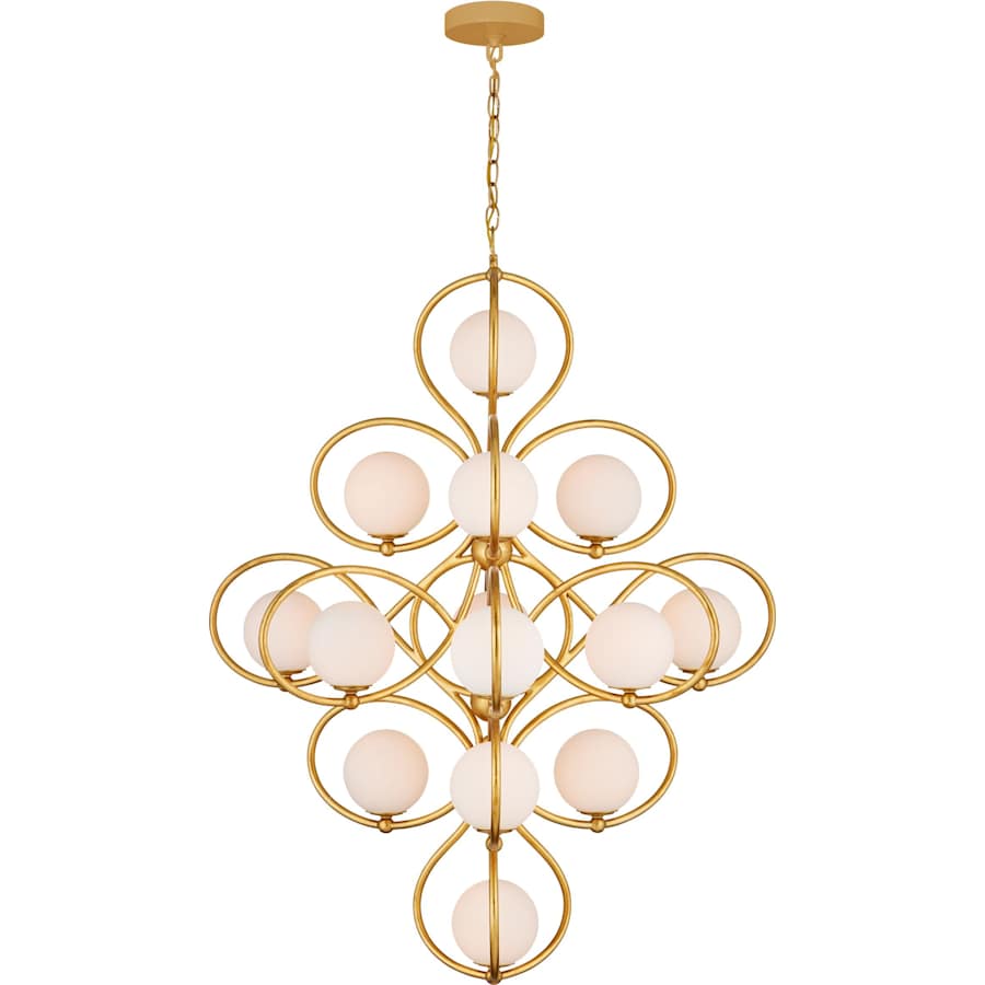 Currey and Company Storrs 14 Light 34" Wide Wrought Iron Abstract Chandelier with Frosted Glass Shades
