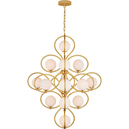 Currey and Company Storrs 14 Light 34" Wide Wrought Iron Abstract Chandelier with Frosted Glass Shades