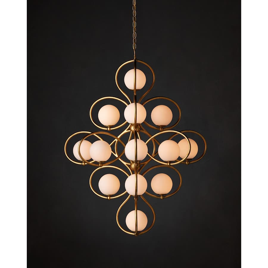 Currey and Company Storrs 14 Light 34" Wide Wrought Iron Abstract Chandelier with Frosted Glass Shades