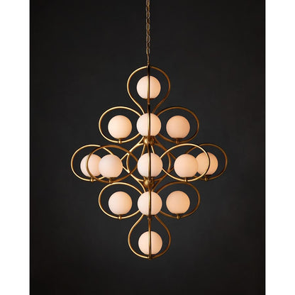 Currey and Company Storrs 14 Light 34" Wide Wrought Iron Abstract Chandelier with Frosted Glass Shades