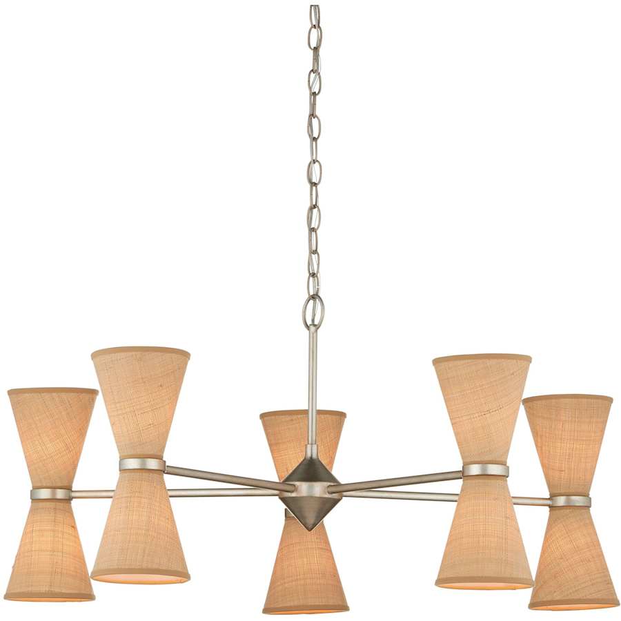 Currey and Company Pennyworth 10 Light 36" Wide Wrought Iron Chandelier with Grasscloth Shades