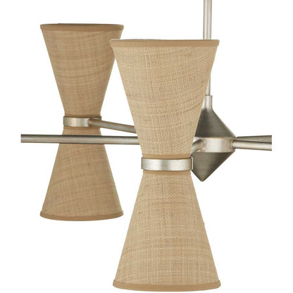Currey and Company Pennyworth 10 Light 36" Wide Wrought Iron Chandelier with Grasscloth Shades