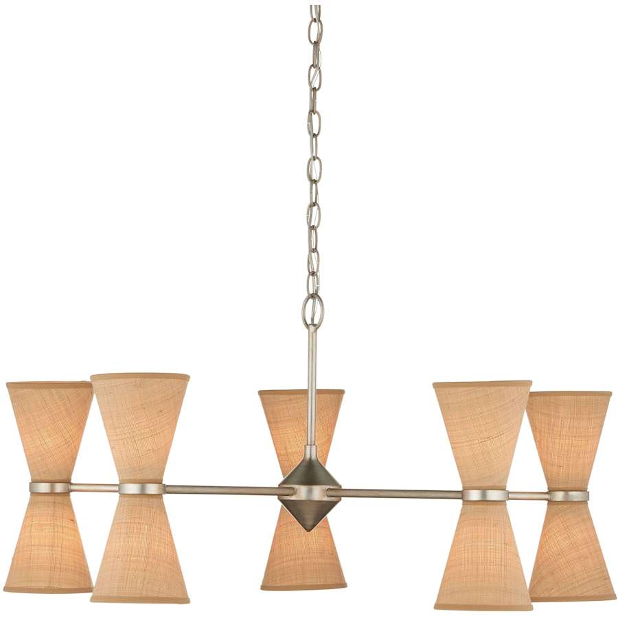 Currey and Company Pennyworth 10 Light 36" Wide Wrought Iron Chandelier with Grasscloth Shades