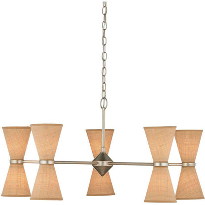 Currey and Company Pennyworth 10 Light 36" Wide Wrought Iron Chandelier with Grasscloth Shades
