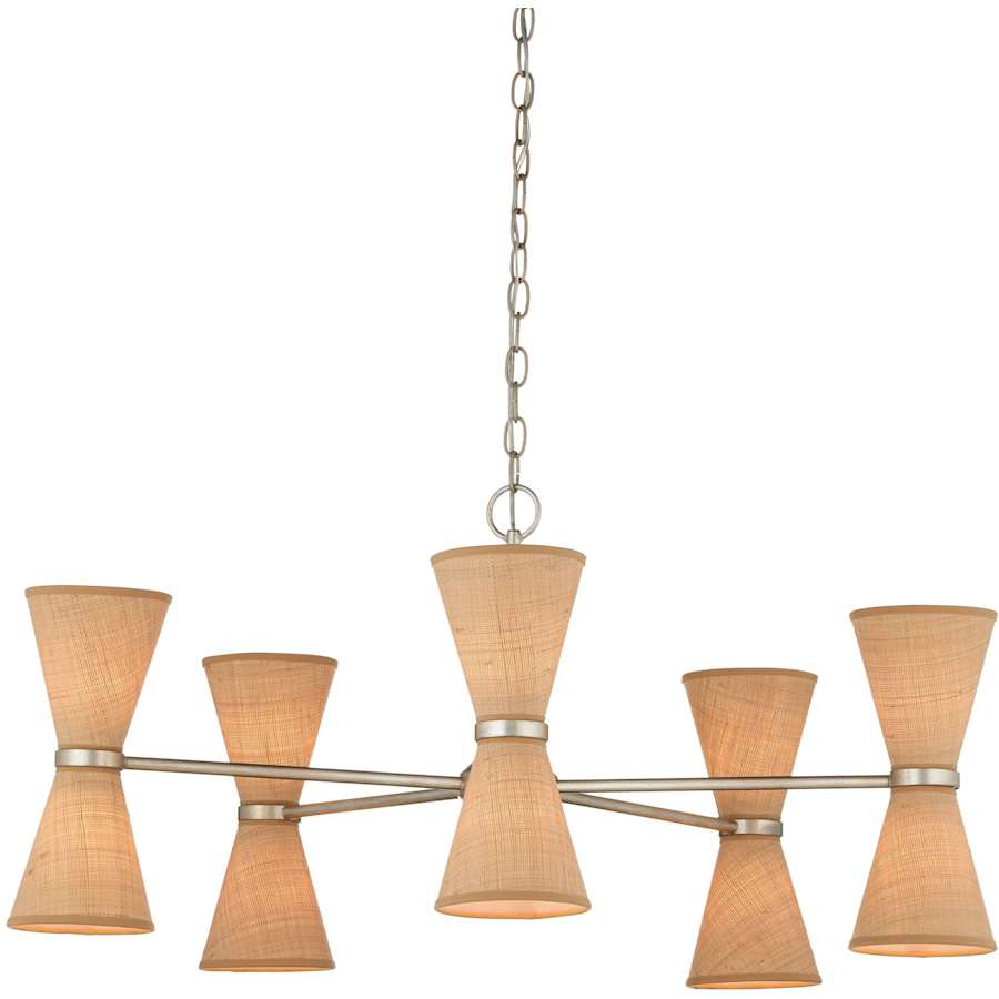 Currey and Company Pennyworth 10 Light 36" Wide Wrought Iron Chandelier with Grasscloth Shades