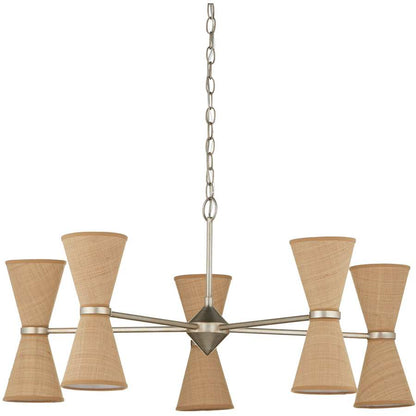 Currey and Company Pennyworth 10 Light 36" Wide Wrought Iron Chandelier with Grasscloth Shades