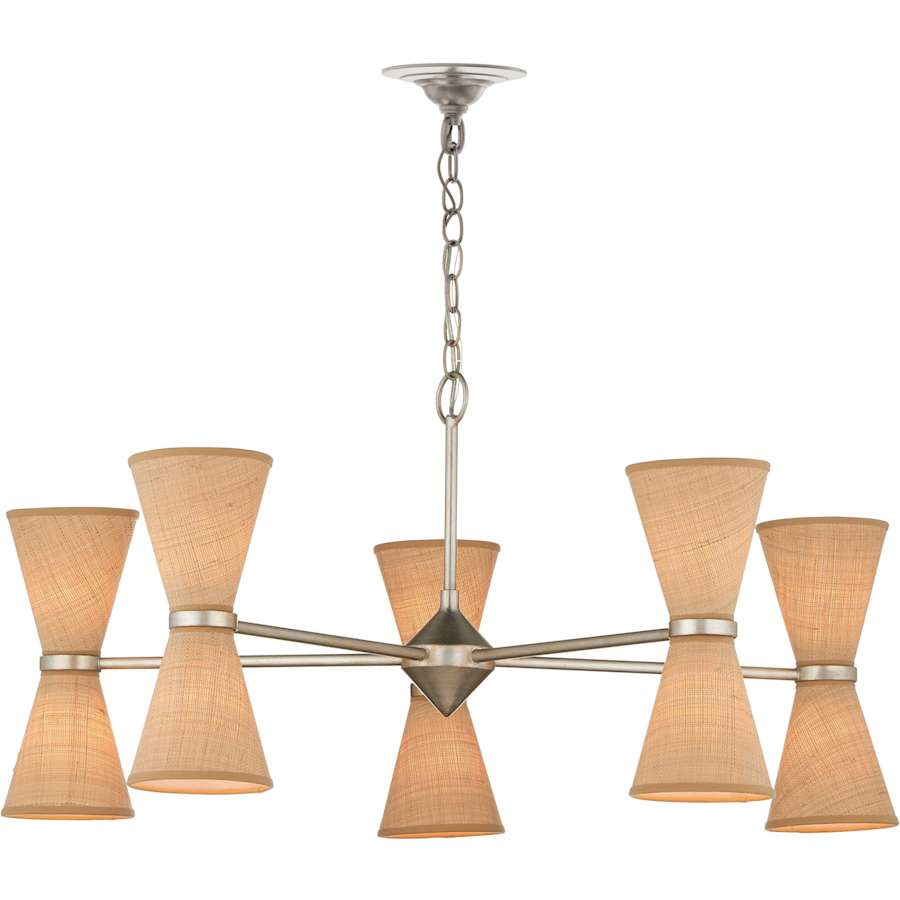 Currey and Company Pennyworth 10 Light 36" Wide Wrought Iron Chandelier with Grasscloth Shades