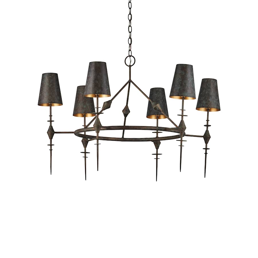 Currey and Company Anselm 6 Light 40" Wide Wrought Iron Chandelier