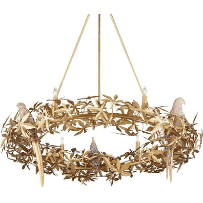 Currey and Company Aviary 6 Light 42" Wide Wrought Iron Candle Style Chandelier