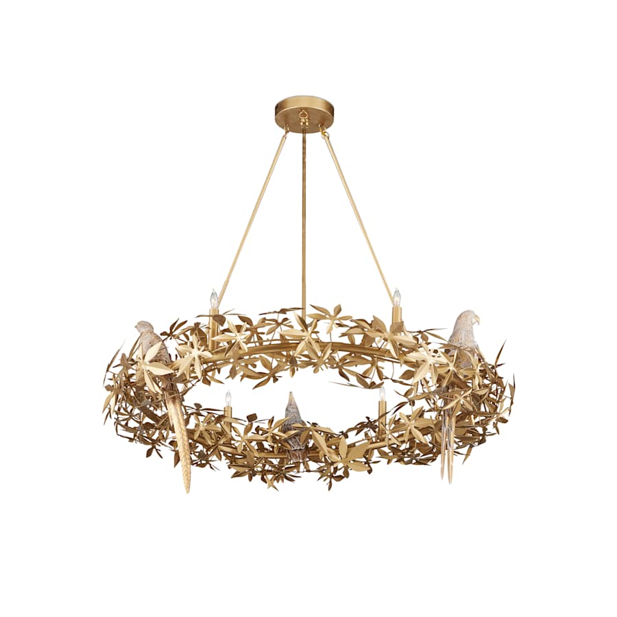 Currey and Company Aviary 6 Light 42" Wide Wrought Iron Candle Style Chandelier