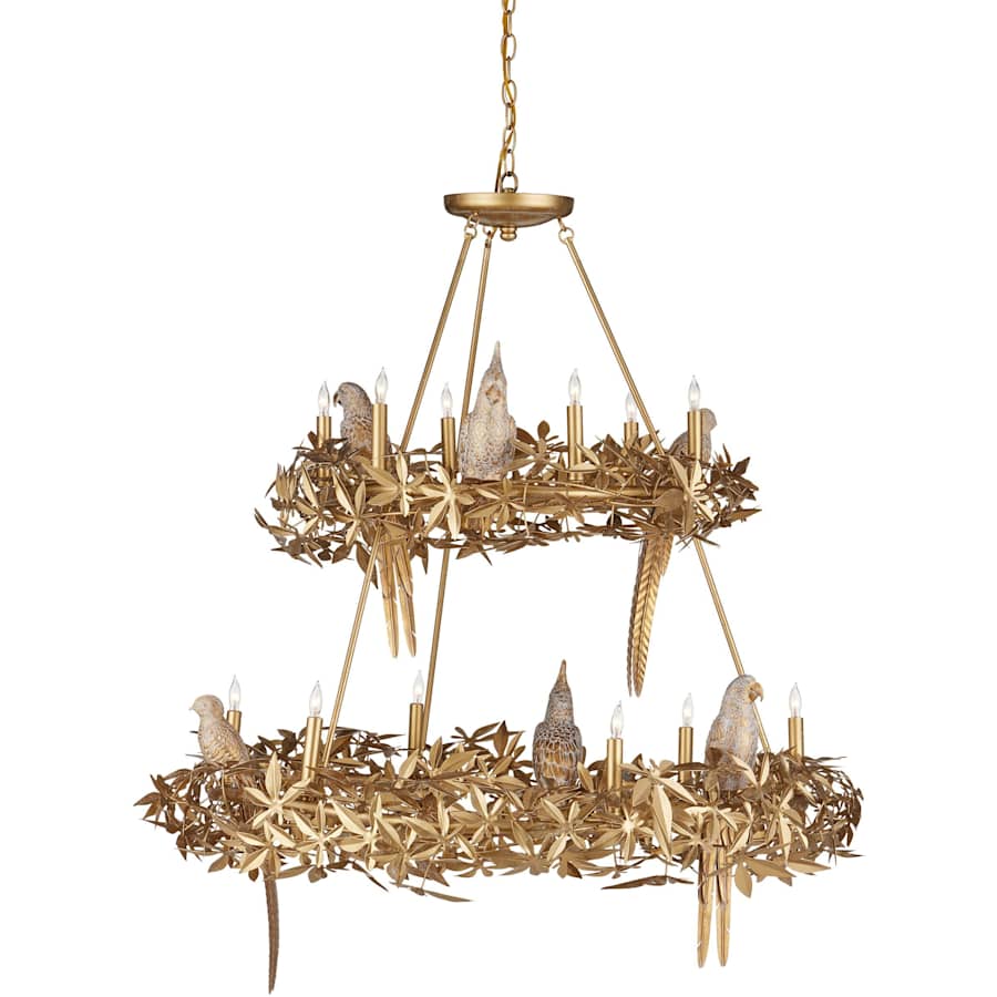 Currey and Company Aviary 12 Light 44" Wide Wrought Iron Candle Style Chandelier