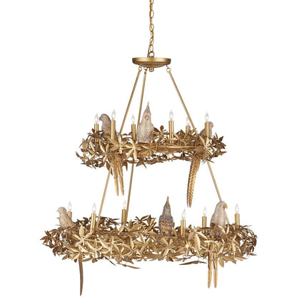Currey and Company Aviary 12 Light 44" Wide Wrought Iron Candle Style Chandelier