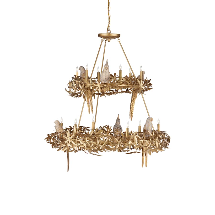 Currey and Company Aviary 12 Light 44" Wide Wrought Iron Candle Style Chandelier