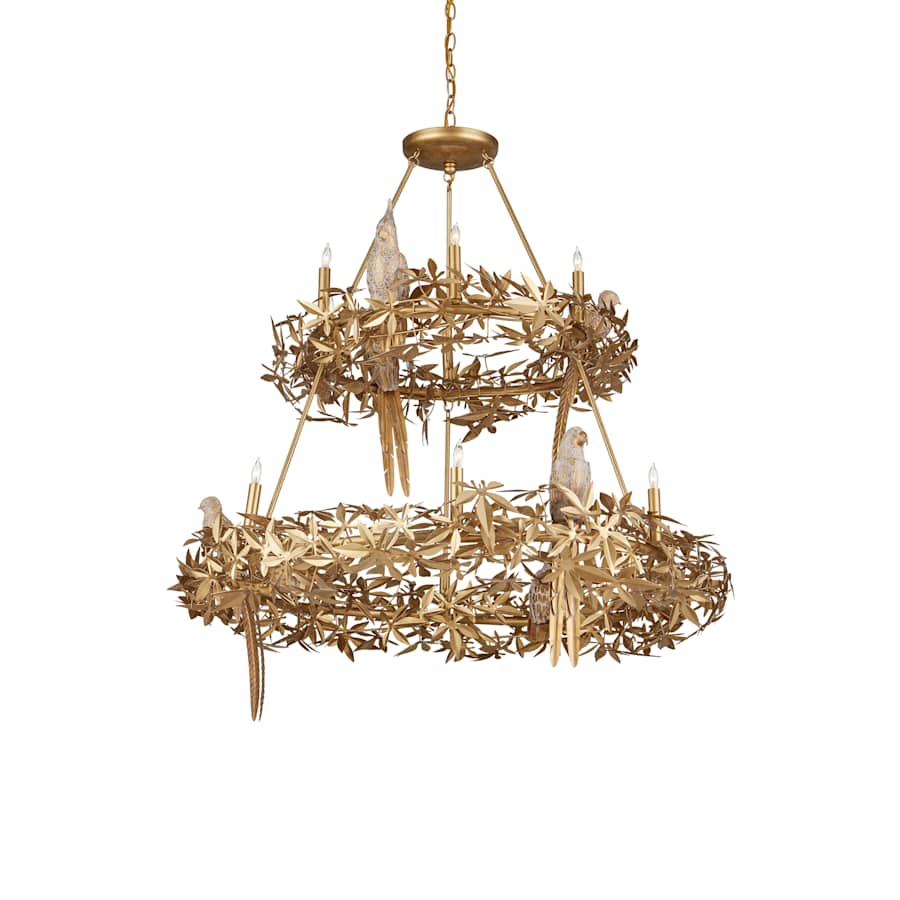 Currey and Company Aviary 12 Light 44" Wide Wrought Iron Candle Style Chandelier