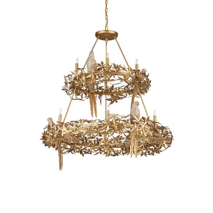 Currey and Company Aviary 12 Light 44" Wide Wrought Iron Candle Style Chandelier