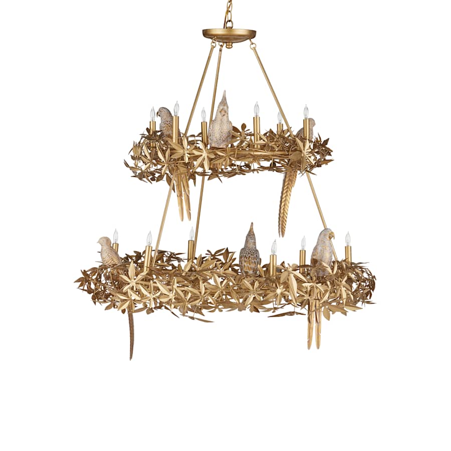 Currey and Company Aviary 12 Light 44" Wide Wrought Iron Candle Style Chandelier