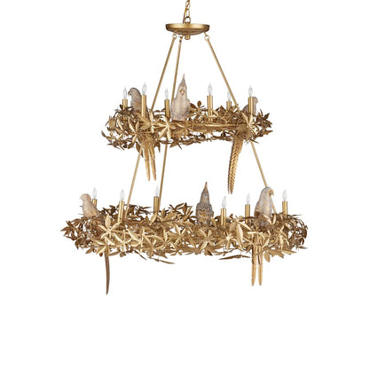 Currey and Company Aviary 12 Light 44" Wide Wrought Iron Candle Style Chandelier