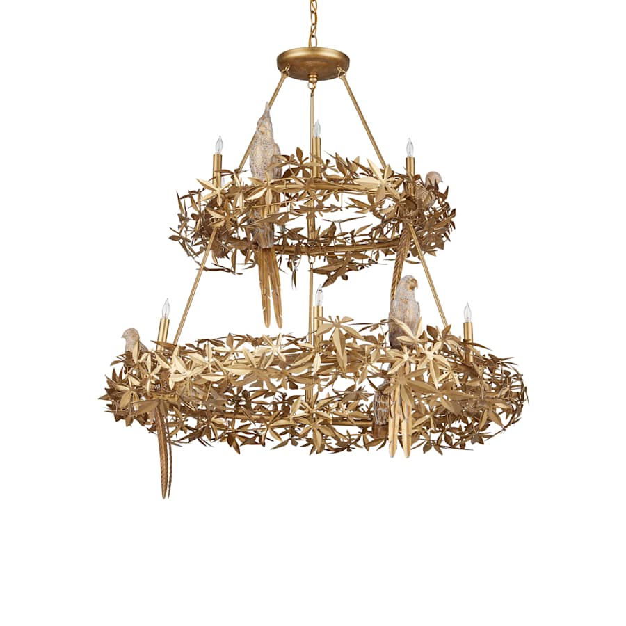 Currey and Company Aviary 12 Light 44" Wide Wrought Iron Candle Style Chandelier