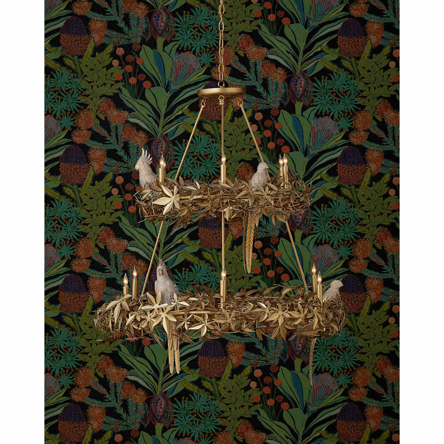 Currey and Company Aviary 12 Light 44" Wide Wrought Iron Candle Style Chandelier
