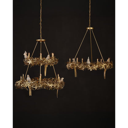 Currey and Company Aviary 12 Light 44" Wide Wrought Iron Candle Style Chandelier