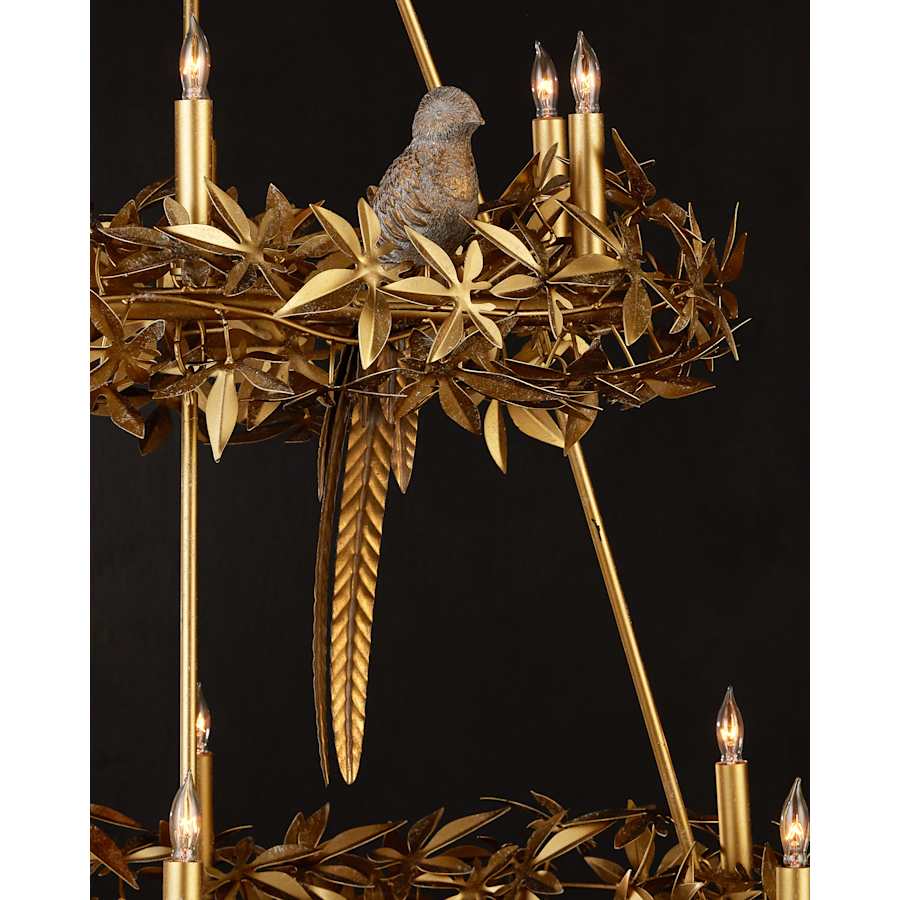 Currey and Company Aviary 12 Light 44" Wide Wrought Iron Candle Style Chandelier
