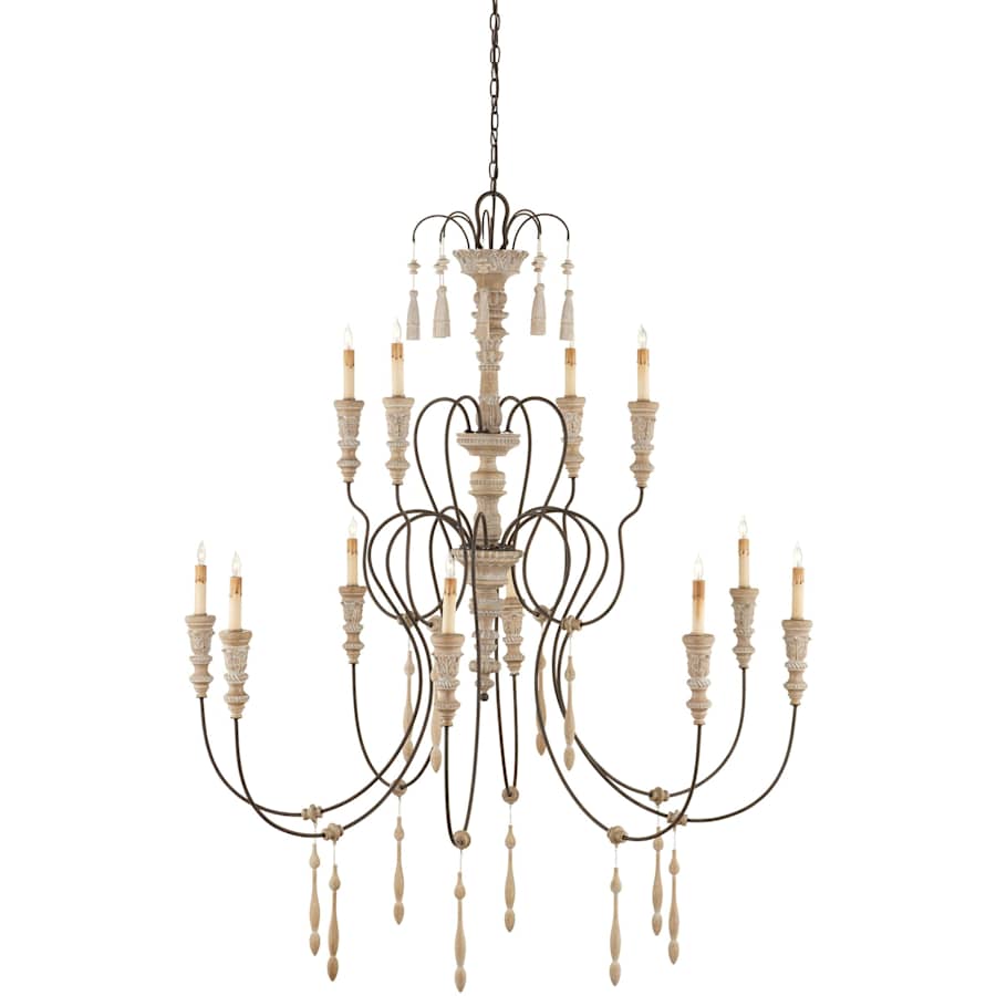 Currey and Company Hannah 53" Wide 12 Light Wrought Iron Large Hannah Chandelier with Customizable Shades