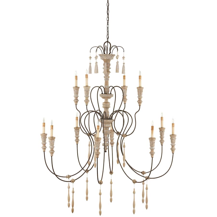 Currey and Company Hannah 53" Wide 12 Light Wrought Iron Large Hannah Chandelier with Customizable Shades