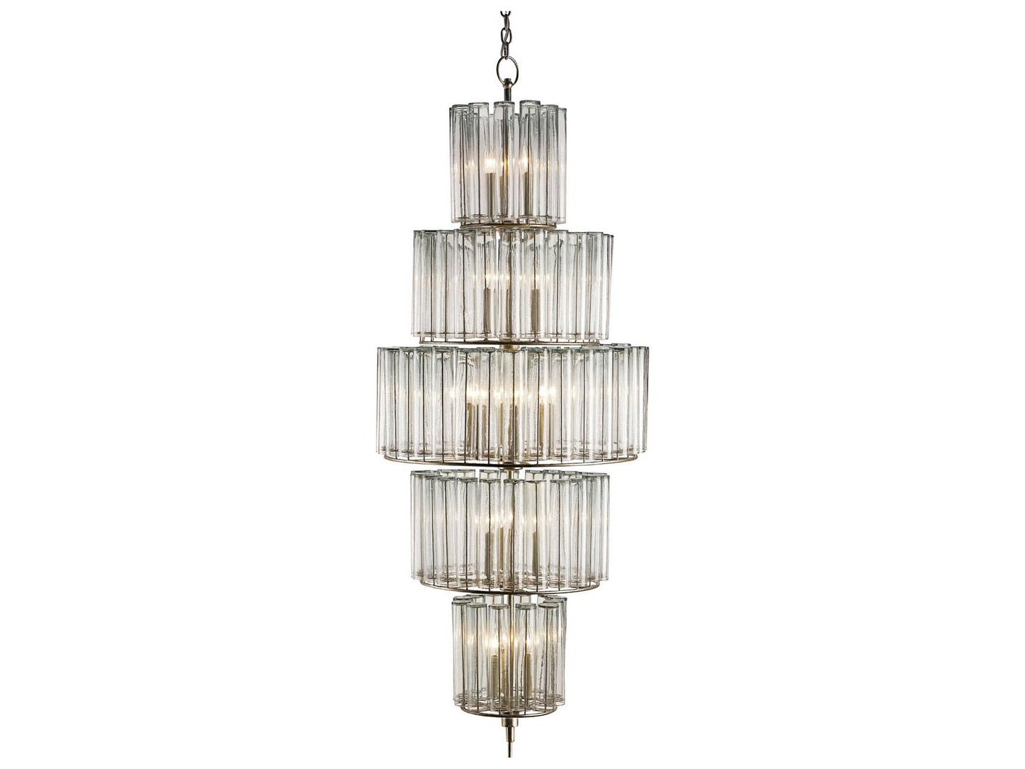 Luxecor Vistas 18-Light Silver Leaf Glass Candelabra Drum Tiered Chandelier