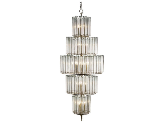 Luxecor Vistas 18-Light Silver Leaf Glass Candelabra Drum Tiered Chandelier