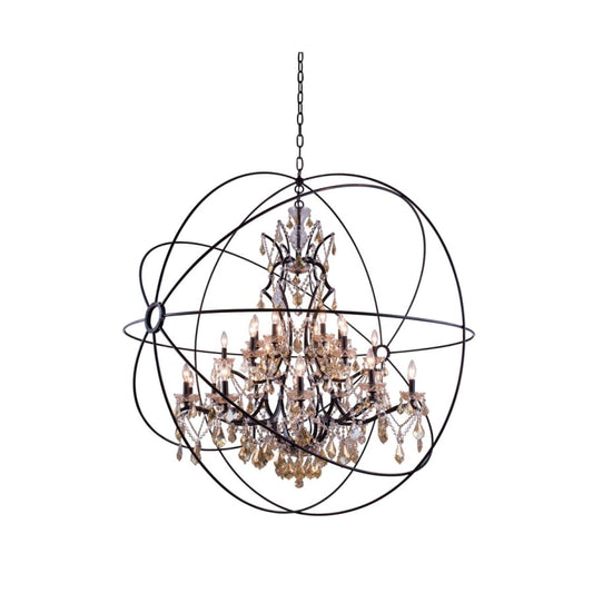 Elegant Lighting Geneva 25 Light 60" Wide Crystal Chandelier with Golden Teak Royal Cut Crystals