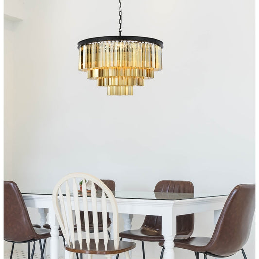 Elegant Lighting Sydney 17 Light 32" Wide Crystal Chandelier with Golden Teak Royal Cut Crystals