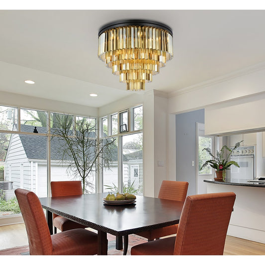 Elegant Lighting Sydney 17 Light 32" Wide Flush Mount Drum Ceiling Fixture with Golden Teak Royal Cut Crystals