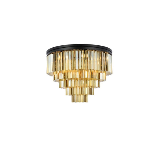 Elegant Lighting Sydney 17 Light 32" Wide Flush Mount Drum Ceiling Fixture with Golden Teak Royal Cut Crystals