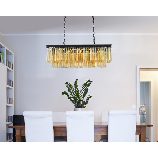 Elegant Lighting Sydney 12 Light 40" Wide Crystal Linear Chandelier with Golden Teak Royal Cut Crystals