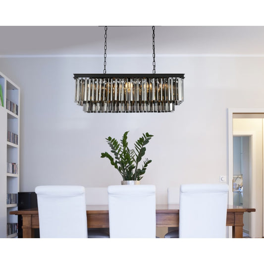 Elegant Lighting Sydney 12 Light 40" Wide Crystal Linear Chandelier with Silver Shade Royal Cut Crystals