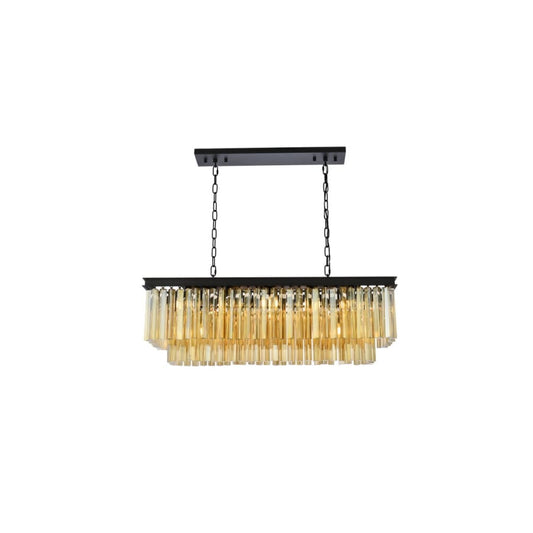 Elegant Lighting Sydney 12 Light 40" Wide Crystal Linear Chandelier with Golden Teak Royal Cut Crystals