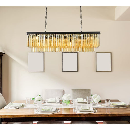 Elegant Lighting Sydney 12 Light 50" Wide Crystal Linear Chandelier with Golden Teak Royal Cut Crystals