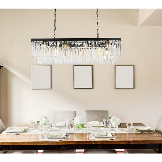 Elegant Lighting Sydney 12 Light 50" Wide Crystal Linear Chandelier with Clear Royal Cut Crystals