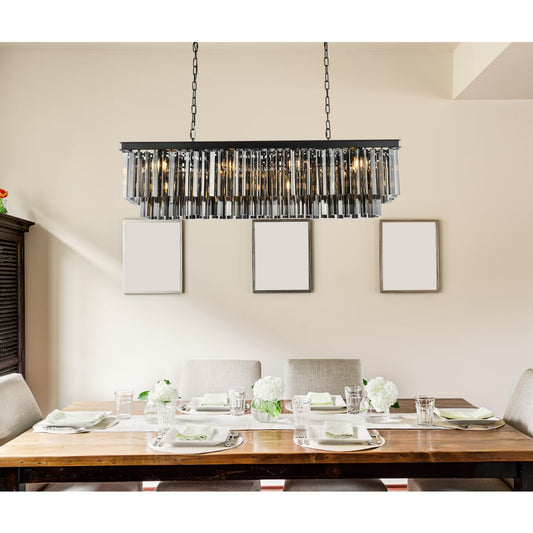 Elegant Lighting Sydney 12 Light 50" Wide Crystal Linear Chandelier with Silver Shade Royal Cut Crystals