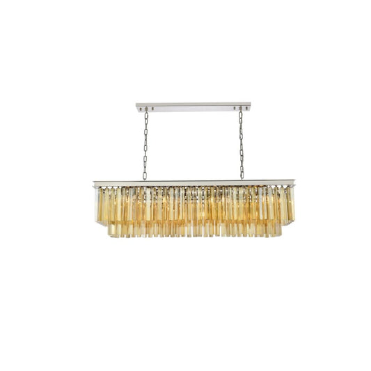Elegant Lighting Sydney 12 Light 50" Wide Crystal Linear Chandelier with Golden Teak Royal Cut Crystals