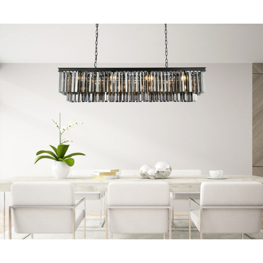 Elegant Lighting Sydney 12 Light 60" Wide Crystal Linear Chandelier with Silver Shade Royal Cut Crystals