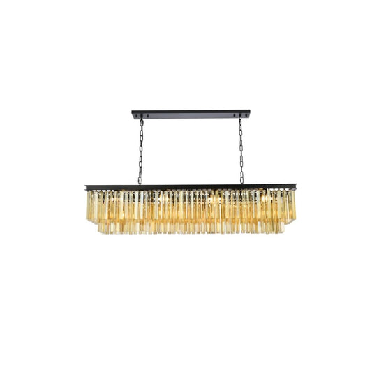Elegant Lighting Sydney 12 Light 60" Wide Crystal Linear Chandelier with Golden Teak Royal Cut Crystals