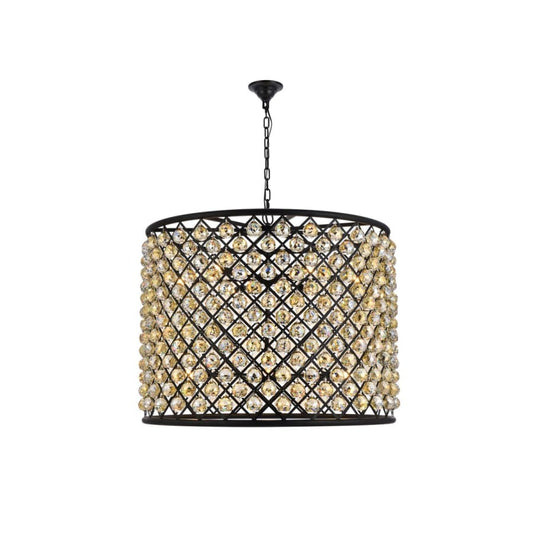 Elegant Lighting Madison 12 Light 36" Wide Crystal Drum Chandelier with Golden Teak Royal Cut Crystals