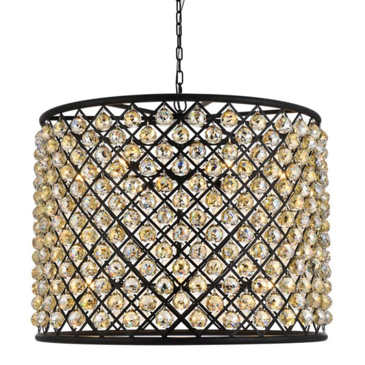 Elegant Lighting Madison 12 Light 36" Wide Crystal Drum Chandelier with Golden Teak Royal Cut Crystals